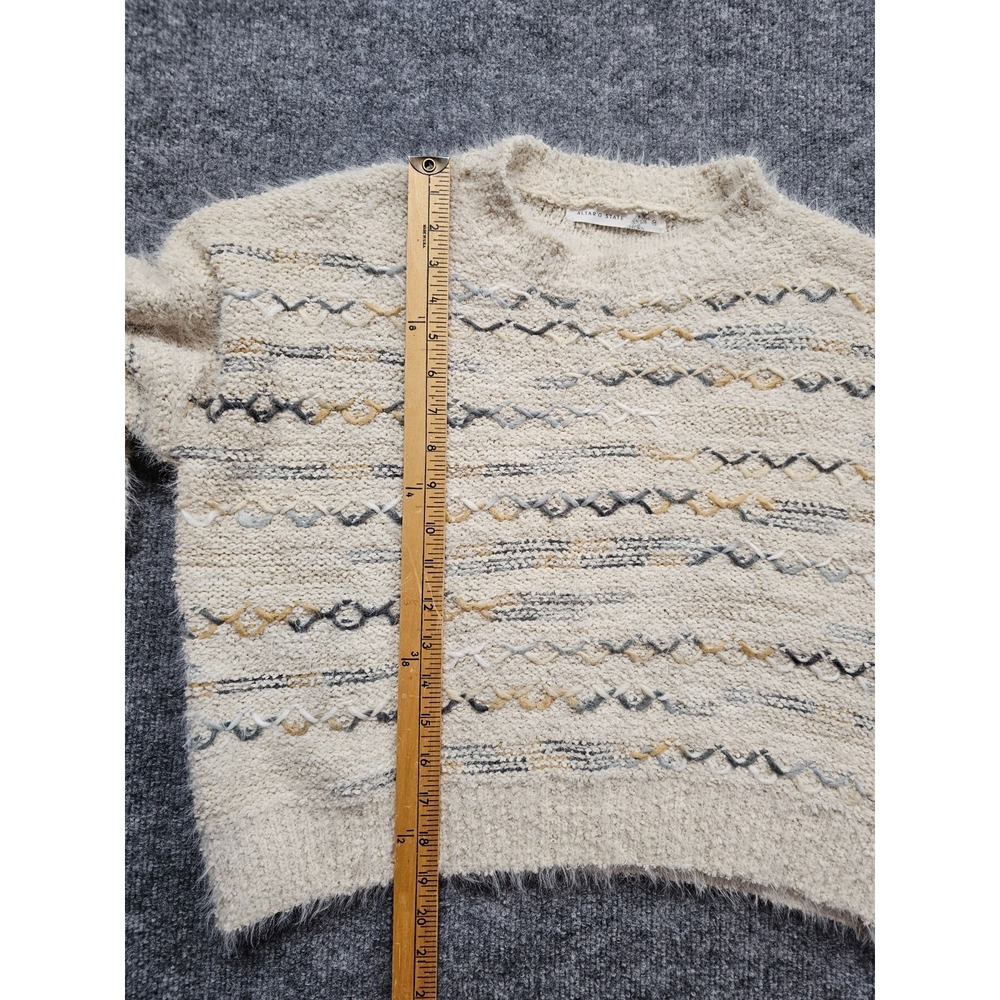 Altar'd State Cream Textured Knit Pullover Crewneck Striped Soft Sweater Medium - Picture 6 of 10